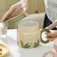 Mug à café en céramique à paroi simple avec couvercle, motif floral, 400 ml, pour la maison, le bureau, usage quotidien