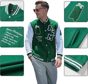 Chaqueta Varsity Personalizada para Hombre, Estilo Urbano, con Parches, Chaqueta Bomber Verde de Béisbol con Bordado Chenille - Product Image 2