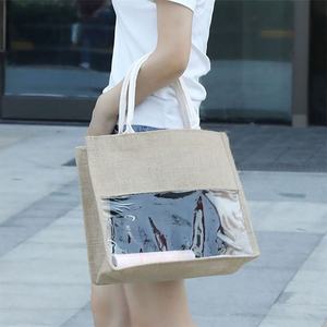 Custom Shopping Gift Bridesmaids Birthday Eco-Friendly Open Closure Lady Casual <b>Lunch</b> <b>Bag</b> with Window Recycled Transparent Jute - Product Image 6