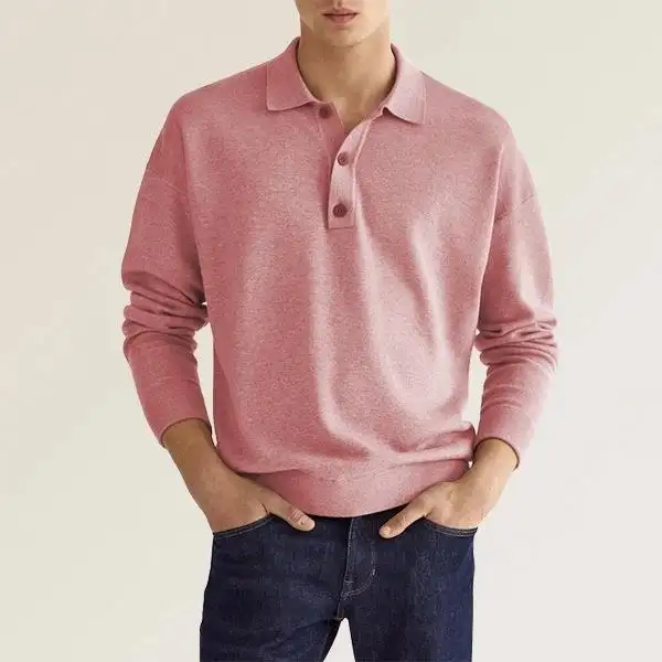 Manufacturer High Quality Hot Sale Autumn Long Sleeve V Neck Button Men Casual Tops Polo Shirts