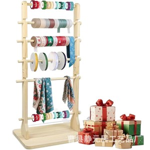 Wooden Ribbon Rack 3 Tier Floor Standing <b>Storage</b> For Living Room Wrapping Supplies - Product Image 5