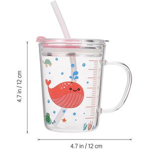Mug à lait en <span class=keywords><strong>verre</strong></span> borosilicate avec couvercle à paille, motif animal mignon, 350 ml/16 oz, avec échelle graduée, sans BPA, fait main pour enfants - Product Image 3