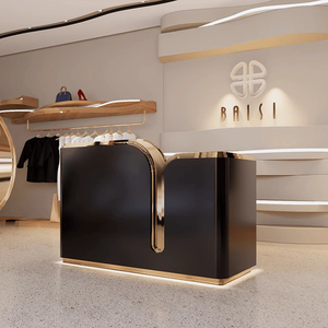 Custom <strong>Small</strong> Reception <strong>Desk</strong> <strong>Black</strong> and Gold Luxury Retro Barber Shop Reception <strong>Desk</strong> - Product Image 2