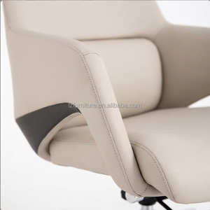 Silla de Oficina Ejecutiva Ergonómica, Respaldo Alto, Cuero de Microfibra Beige, Asiento para Sala de Juntas, Base de Aluminio Pulido, Silla para Computadora - Product Image 6