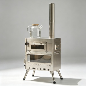 Poêle de camping portable en acier inoxydable avec four supérieur, chauffage extérieur à bois, cuisinière et cheminée - Product Image 2