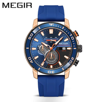 Reloj de Cuarzo MEGIR 2224 para Hombre, Deportivo, Moderno, Creativo, con Correa de Silicona, Cronógrafo, Manecillas Luminosas, Fecha, Reloj de Pulsera para Hombre