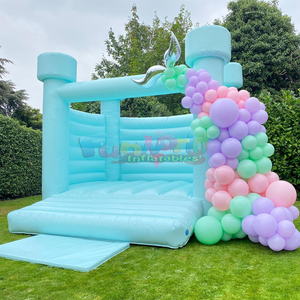 Color pastel niños fiesta al aire libre salto Combo castillo hinchable Casa de rebote azul inflable con tobogán y pozo de bolas - Product Image 5