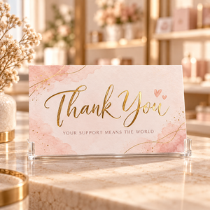 Biglietto di ringraziamento in lamina d'oro con inserto per pacchetto, biglietto di ringraziamento rosa tenue con texture acquerello, biglietto personalizzato per apprezzamento ordini aziendali - Product Image 4