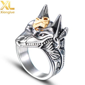 Fashion Egyptian God Anubis Gold Ankh Cross Stainless Steel <b>Finger</b> <b>Rings</b> Window Beaker <b>Rings</b> Jewelry for Men Boys - Product Image 4