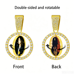 Conjunto de Collar con Colgante de <span class=keywords><strong>Foto</strong></span> para Parejas, Chapado en Oro de 14K, Estilo Moderno para Aniversario, Cadena Cubana con Incrustaciones de Diamantes, Joyerí<span class=keywords><strong>a</strong></span> Hip Hop <span class=keywords><strong>a</strong></span> Juego - Product Image 5