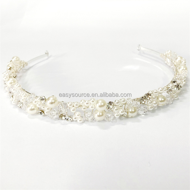 RE768-2 Silver Color Bride Women Hair Vines Pearls Crystal Wedding Headband Handmade Wedding Hair Accessories