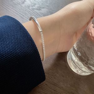 Bracelet en argent sterling S925 micro-pavé de diamants, bijoux pour femmes, élégant, scintillant, design simple, accessoire de mode - Product Image 1