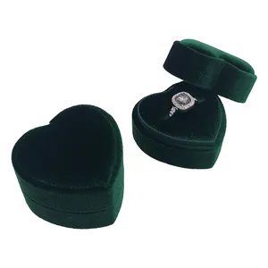 Custom Logo Heart Shape Velvet Plastic Jewelry Organizer Engagement Small Ring Box