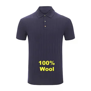 Men Stylish Rib Knit Design Clothing 100% Merino Wool Polo T Shirt Men