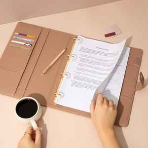 A5 A6 A4 vintage <span class=keywords><strong>souple</strong></span> Faux cuir avec galets de luxe Vegan Journal Portefeuille Budget X3 4 reliure à anneaux avec fermeture éclair - Product Image 3