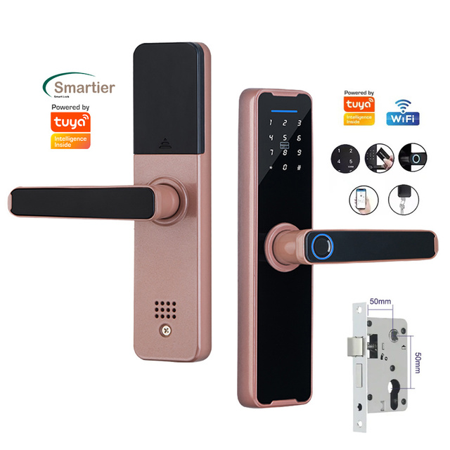 Smartier Smart Fingerprint Door Lock for Aluminum & Steel Doors with Tuya App Control Emergency Charging Port Cloud Data Storage