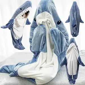 Couverture de requin portable Sweat à capuche Onesie confortable Sweat à capuche de requin Super doux Sac de couchage portable de requin pour les enfants