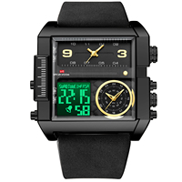 VA VA VOOM Jam Tangan Elektronik Fashion Bisnis Tali Kulit Tahan Air Jam Tangan Pria Tahan Air Tampilan Ganda Jam Digital