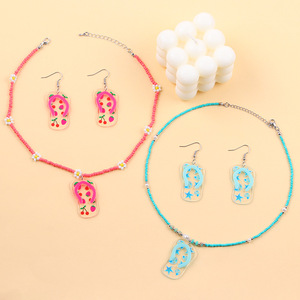 Conjunto de Joyería de Moda para Mujer con Estampado de Dopamina, Collar de Cuentas Acrílicas, Pendientes y Chanclas, Estilo <span class=keywords><strong>Vacaciones</strong></span> <span class=keywords><strong>en</strong></span> la Playa - Product Image 3