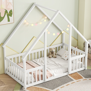 Letto a terra <span class=keywords><strong>Montessori</strong></span> per bambini, misura Twin, con sponda di sicurezza e telaio in legno, facile da montare, spazio accogliente per dormire - Product Image 3