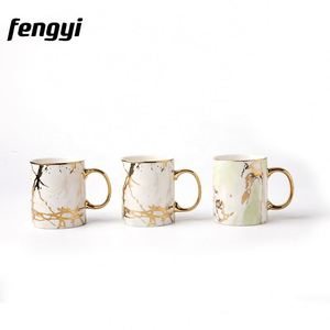 <b>Custom</b> Logo Print Modern Light Luxury Porcelain <b>Cups</b> Marble Gold Handle Mugs Ceramic Coffee Mug - Product Image 2