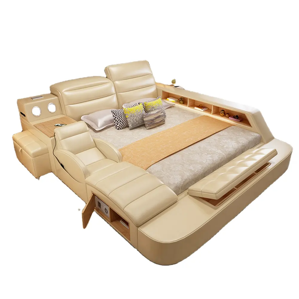 Smart Bedroom Furniture Leather Storage Tatami Massage Beds King Size Multifunctional Bed