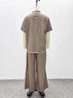 Setelan Wanita Polos Dua Potong, Kemeja Pendek Berikat Depan dan Celana Kulot, Setelan Wanita Afrika Ukuran S-2XL