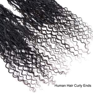 Pre-looped Crochet Boho Faux Locs con cabello humano Rizado extremos Boho Hair Braids Goddess Dreadlocks Hair para mujeres negras 24 hebras - Product Image 4