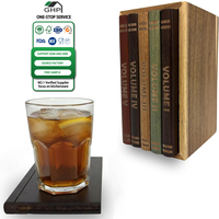 Sous-verre en bois d'acacia en forme de livre avec support, dessous de verre décoratif antidérapant pour la présentation de café, thé et cocktails