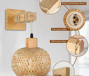 Moderne Loft-Schlafzimmerlampe aus Natürlichem Bambus, Dekorative Handgefertigte Rattan-Wandleuchte für Innenräume und Pensionen - Product Image 3