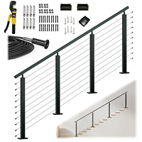 Kit complet de garde-corps d'escalier noir 8-12 pieds, système de câbles en acier inoxydable antirouille haute sécurité pour terrasse et balcon résidentiel