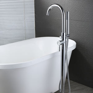 حنفية حوض استحمام نحاسية قائمة بذاتها مع رشاش نفاث ومساج، خالية من الرصاص، تثبت على الأرض مع قضيب انزلاقي - Product Image 2