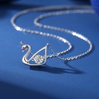 Collier en Moissanite 4mm avec Pendentif Cygne en Pierre Bleue pour Femme, Argent Sterling 925 Couleur Or Blanc, En Stock, Bijoux en Gros