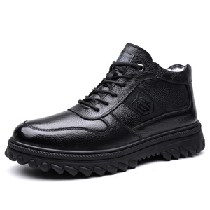 Bottes d'hiver en cuir véritable pour hommes, hauteur cheville, bout rond, doublure en fourrure, semelle en caoutchouc antidérapante, bottines chaudes - Product Image 5