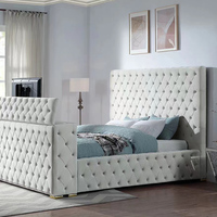PZCN HOME DongGuan Möbelfabrik Maßgefertigtes 2023 Luxus-Smart-Bett mit Kamin und TV-Halterung im Fußteil und TV-Ständer