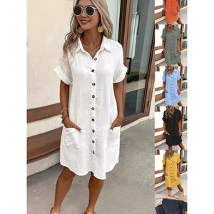 Blus dan Kemeja Wanita Berkualitas Tinggi, Panjang Sedang, Lengan Pendek, Model Longgar - Product Image 4