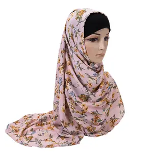 Bieden Aangepaste Logo En Grootte Moslim Arabische Vrouwen Chiffon Hijab Sjaal 100% Polyester Bloemen Chiffon Sjaal