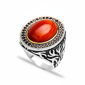 Red Agate Stone Oval Shape <b>Men</b> <b>Ring</b> Jewelry Man Jewellery Wholesale Handcrafted Authentic 925 Sterling <b>Silver</b> <b>Men</b> <b>Ring</b> - Product Image 2