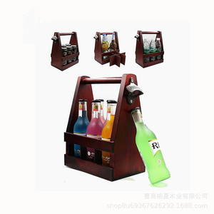 Wooden Beer Carrier 6 Bottle Portable Liquor Holder <b>Bar</b> <b>Tool</b> - Product Image 2