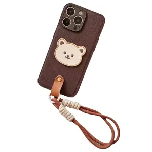 Mode peluche <span class=keywords><strong>Mickey</strong></span> ours Silicone PC avec chaîne antichoc couverture arrière étui de téléphone portable pour iPhone 15 14 13 12 11 Pro max - Product Image 1