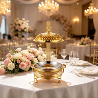 Chauffe-plat de buffet FLEYGold en acier inoxydable avec brûleur à alcool, support surélevé et couvercle décoratif en dôme pour service de banquet