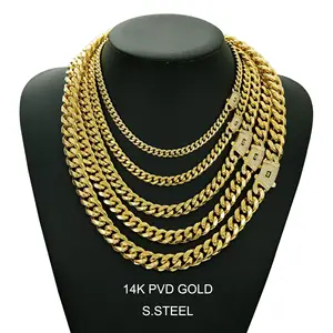 Stok Fashion pria 14k PVD berlapis emas baja tahan karat rantai kalung miami Kuba