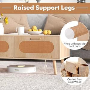 <span class=keywords><strong>Table</strong></span> <span class=keywords><strong>basse</strong></span> en rotin et <span class=keywords><strong>bois</strong></span> de style farmhouse avec 2 tiroirs de rangement, plateau spacieux et polyvalent pour salon - Product Image 3