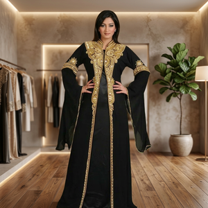 Elegant Moroccan Satin Caftan Dress <b>White</b> Women Natural Anti-Wrinkle Breathable Floor-Length Beaded Floral Print Nikkah Party - Product Image 3