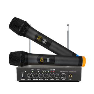 Microphone sans fil portable en métal BT avec double canal UHF 600-699 MHz noir pour haut-parleur portable et karaoké - Product Image 1