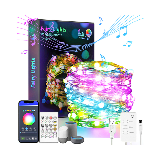 Multicolor Rgb Copper Lights Smart App Control Christmas Led String Lights for Tree Outdoor Decoration