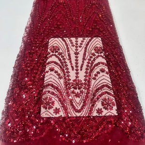 Nouveau Tissu <span class=keywords><strong>en</strong></span> Dentelle Africaine avec Perles et Paillettes, 5 Yards, Haute Qualité, 100% Polyester, Matière pour Robe, Dentelle Perle de Luxe - Product Image 2