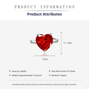 Fashion 12*12mm Heart Cut Red Cubic Zirconia Necklace Set Copper <b>Ice</b> Out High Carbon Diamond Jewelry 3 Piece Sets For Women - Product Image 2