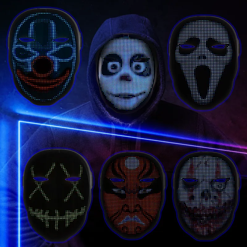 Vente en gros, masque de noël à LED, masque qui change le visage, application de contrôle, bricolage, masque brillant pour fête DJ, carnaval