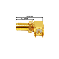 Conector Coaxial RF SMA Hembra de Ángulo Recto para PCB, 50 Ohmios, Chapado en Oro, Montaje Industrial de 90 Grados a Través del Orificio